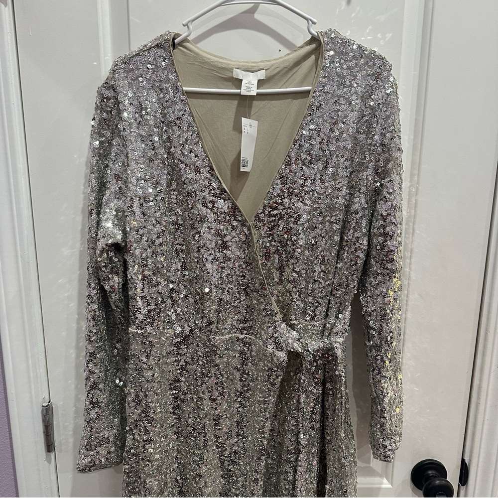 H&M Silver Sequin Midi Dress